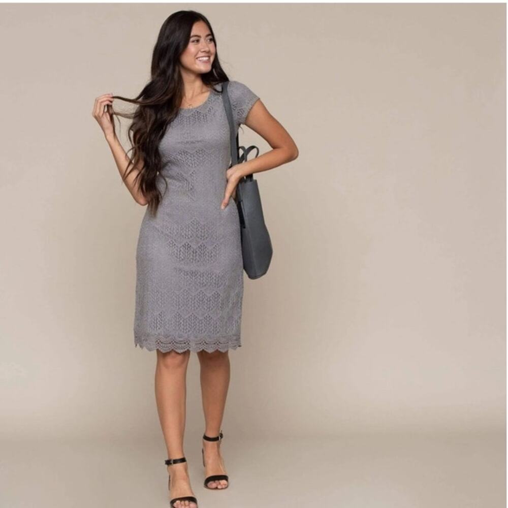 NWT Downeast Peaceful Embroidered Scalloped Dress frosty grey size large